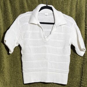 Old Navy White Open-Knit Polo Top